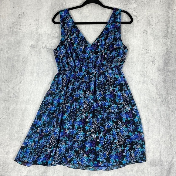 Playback Mini Dress Lined Floral Large V-Neck Halter Elastic Waist - Picture 2 of 11